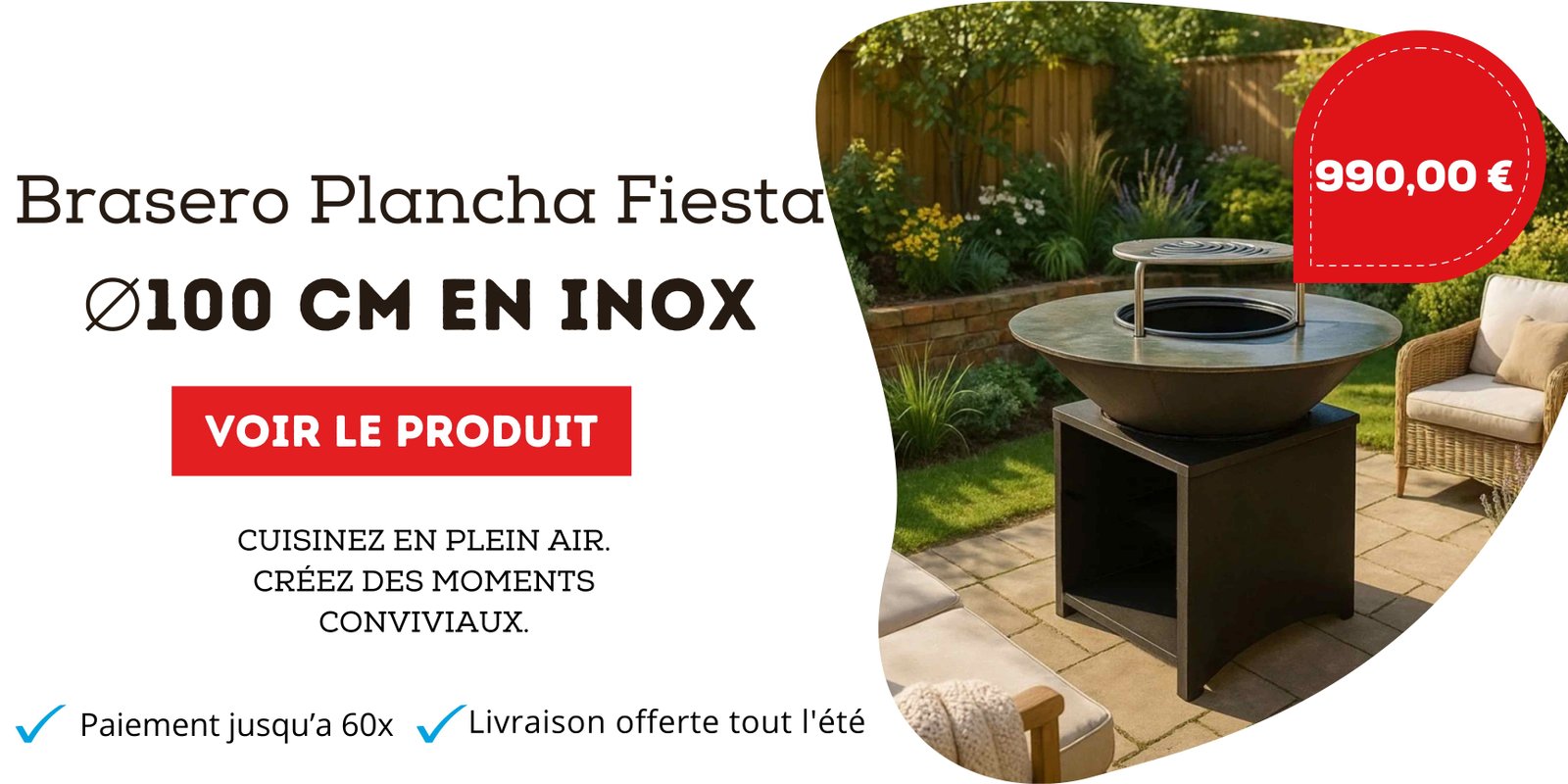 Brasero BBQ Plancha Fiesta  ⌀100 cm en Inox